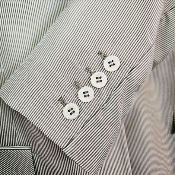 Vintage Carolina Herrera 100% Silk Pinstripe 2 Piece Power Suit Skirt Blazer 10 - Picture 11 of 15